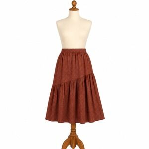 Garnet Hill Gingham Asymmetric Tiered Midi Skirt Terracotta Black Womens S